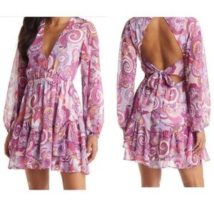 New VICI Collection Pink Paisley Long Sleeve Babydoll Dress Women's size M